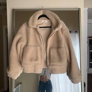 Cozy Oversized Teddy Jacket - Light Tan - S